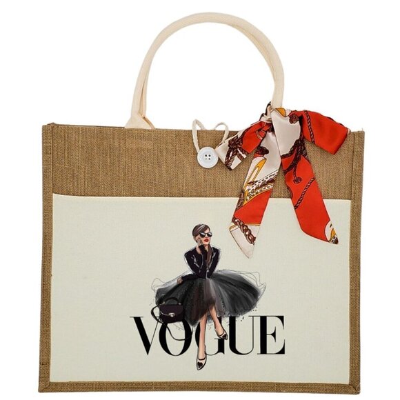 Custom Canvas Tote Bag, Large Size - Vogue Fashion Theme,  Cream Tote - Picture 3 of 16